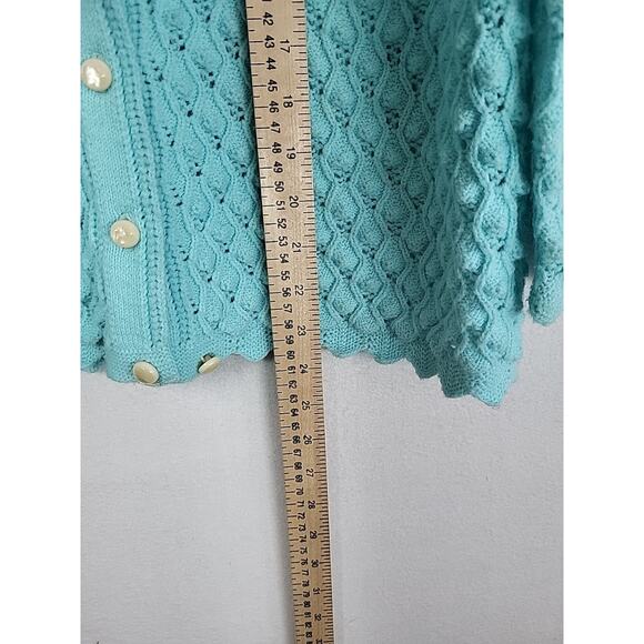 VTG‎ Cuddle Knit Cardigan Sweater M Blue Nubby 60s Cottage Coquette Rockabilly - Picture 11 of 12